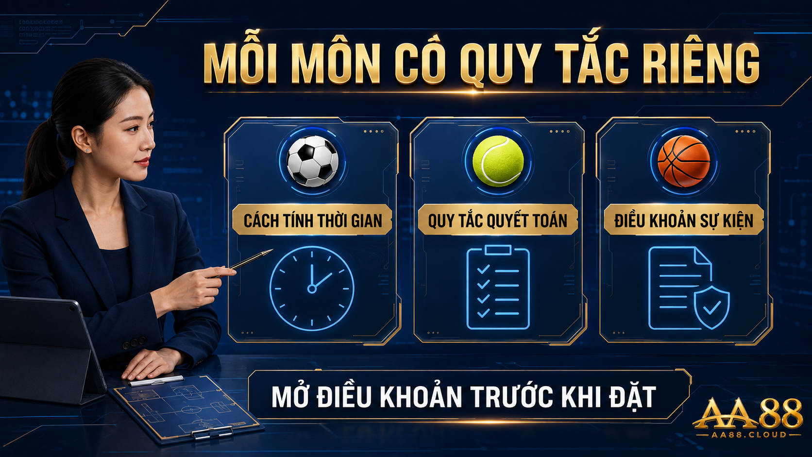 Mỗi bộ môn có cách tính thời gian và quy tắc quyết toán riêng; hãy mở điều khoản của sự kiện trước khi đặt.