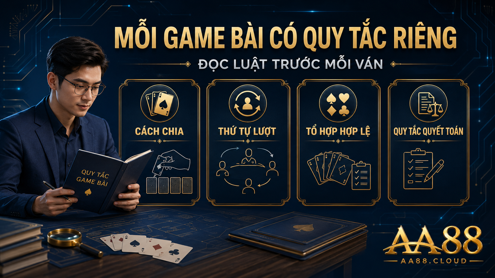 Mỗi game bài có cách chia, thứ tự lượt, tổ hợp hợp lệ và quy tắc quyết toán riêng.