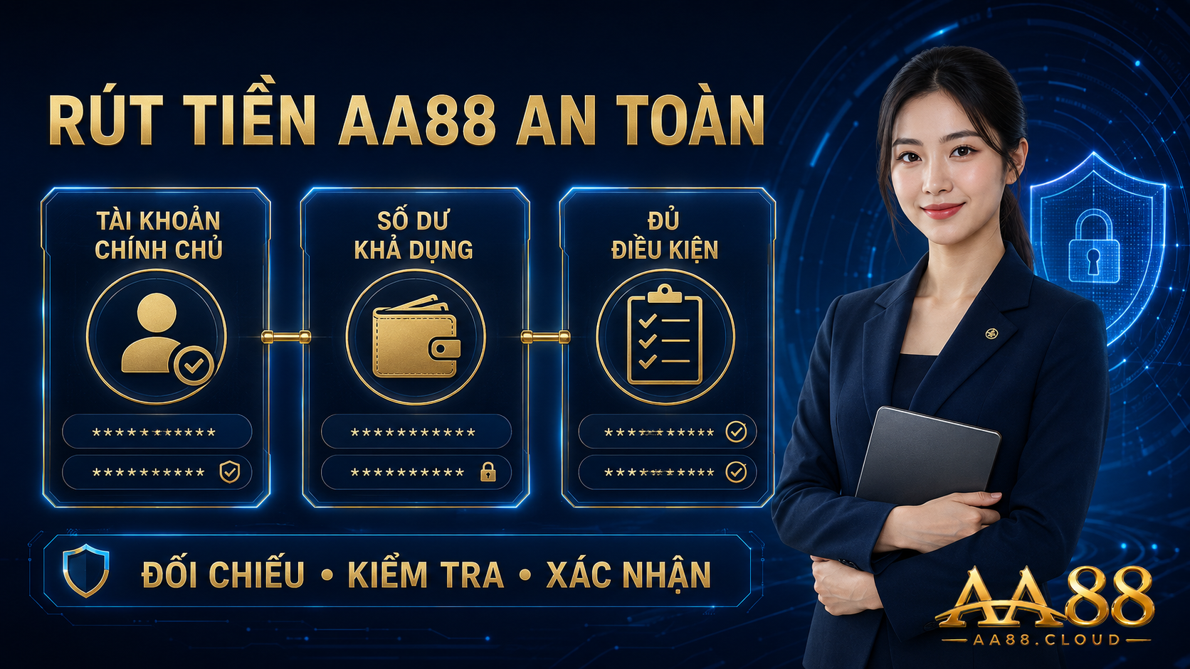 Rút tiền AA88 an toàn cần đúng tài khoản chính chủ, đúng số tiền khả dụng và hoàn tất các điều kiện đang áp dụng