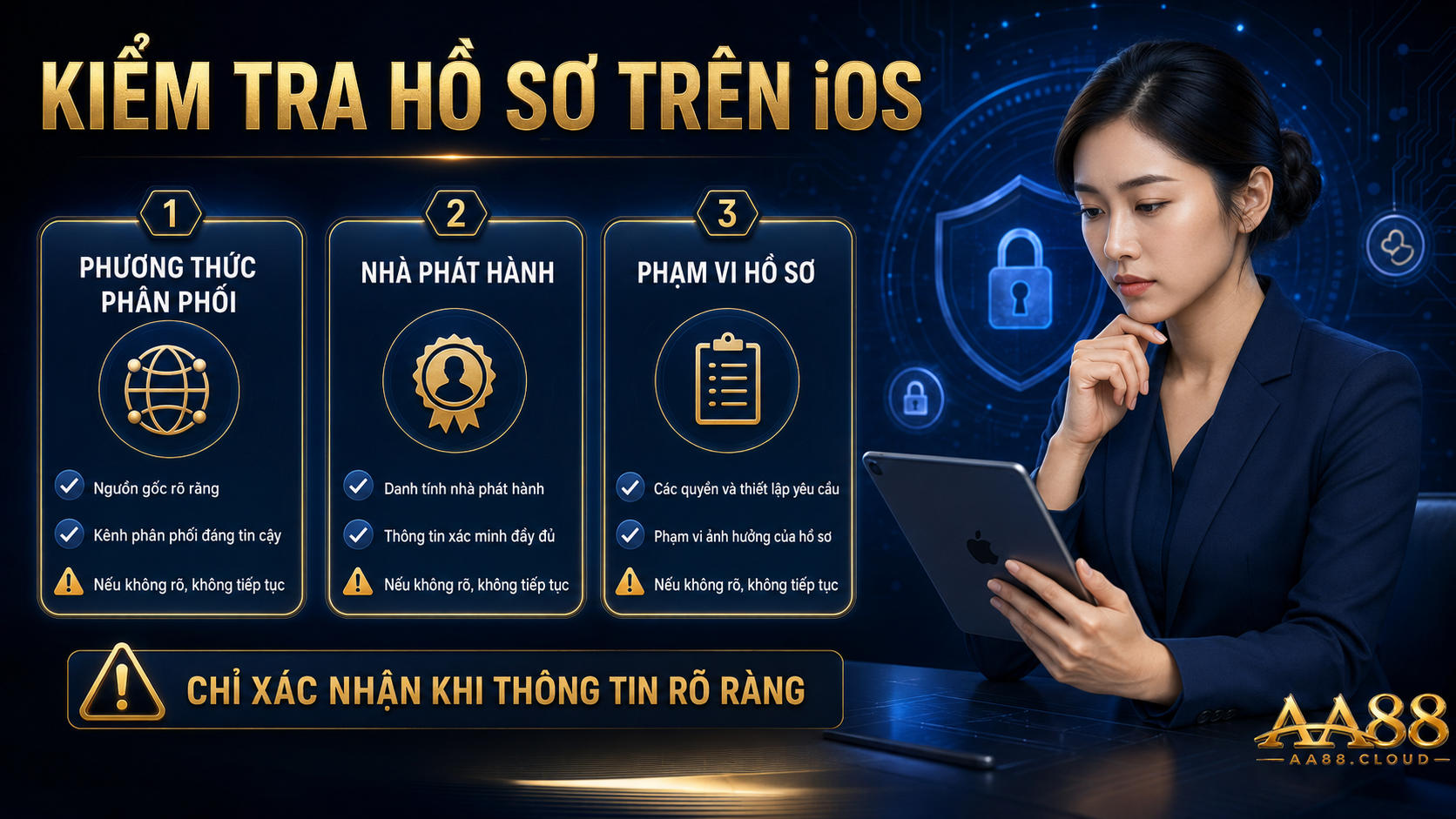 Trên iOS, cần đọc kỹ phương thức phân phối và phạm vi của mọi hồ sơ cấu hình trước khi xác nhận