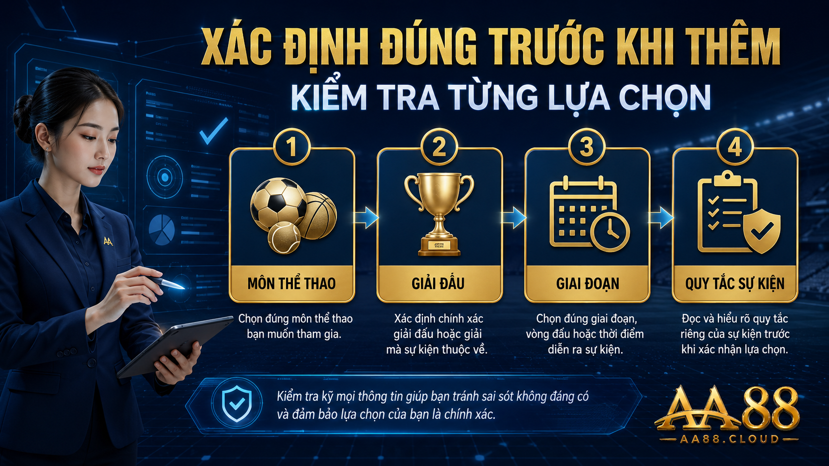 Trước khi thêm lựa chọn, cần xác định đúng môn, giải, giai đoạn và quy tắc riêng của sự kiện.